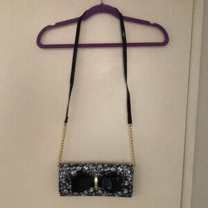 Betsey Johnson Purse! Black & Multicolor Bow Clutch! Removable cross body strap!